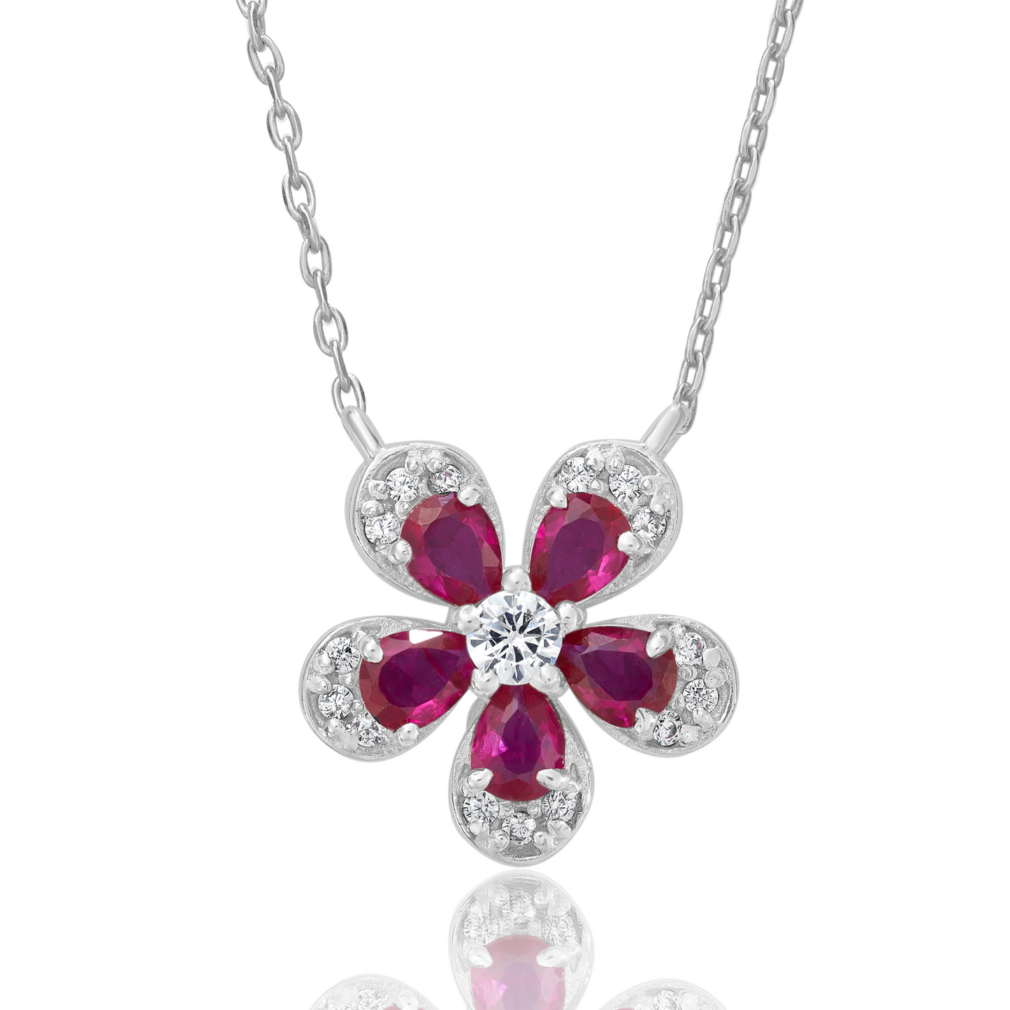 Ruby Flower Silver Pendant for Women