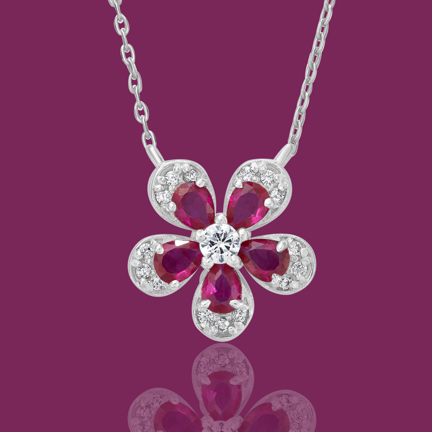 Ruby Flower Silver Pendant for Women