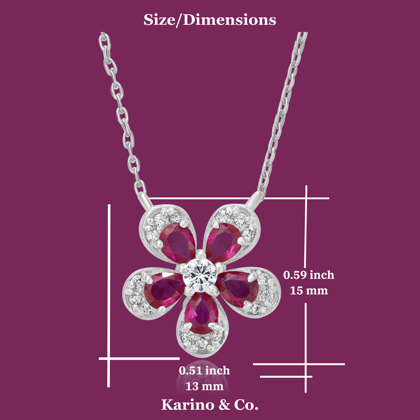 Ruby Flower Silver Pendant for Women