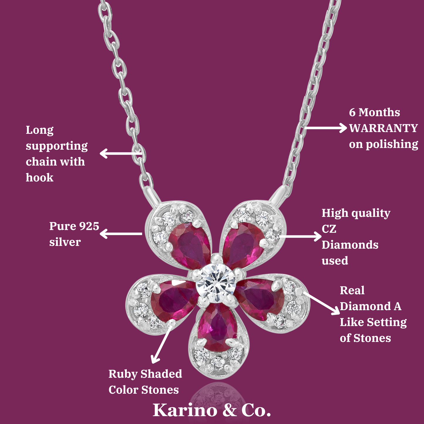 Ruby Flower Silver Pendant for Women