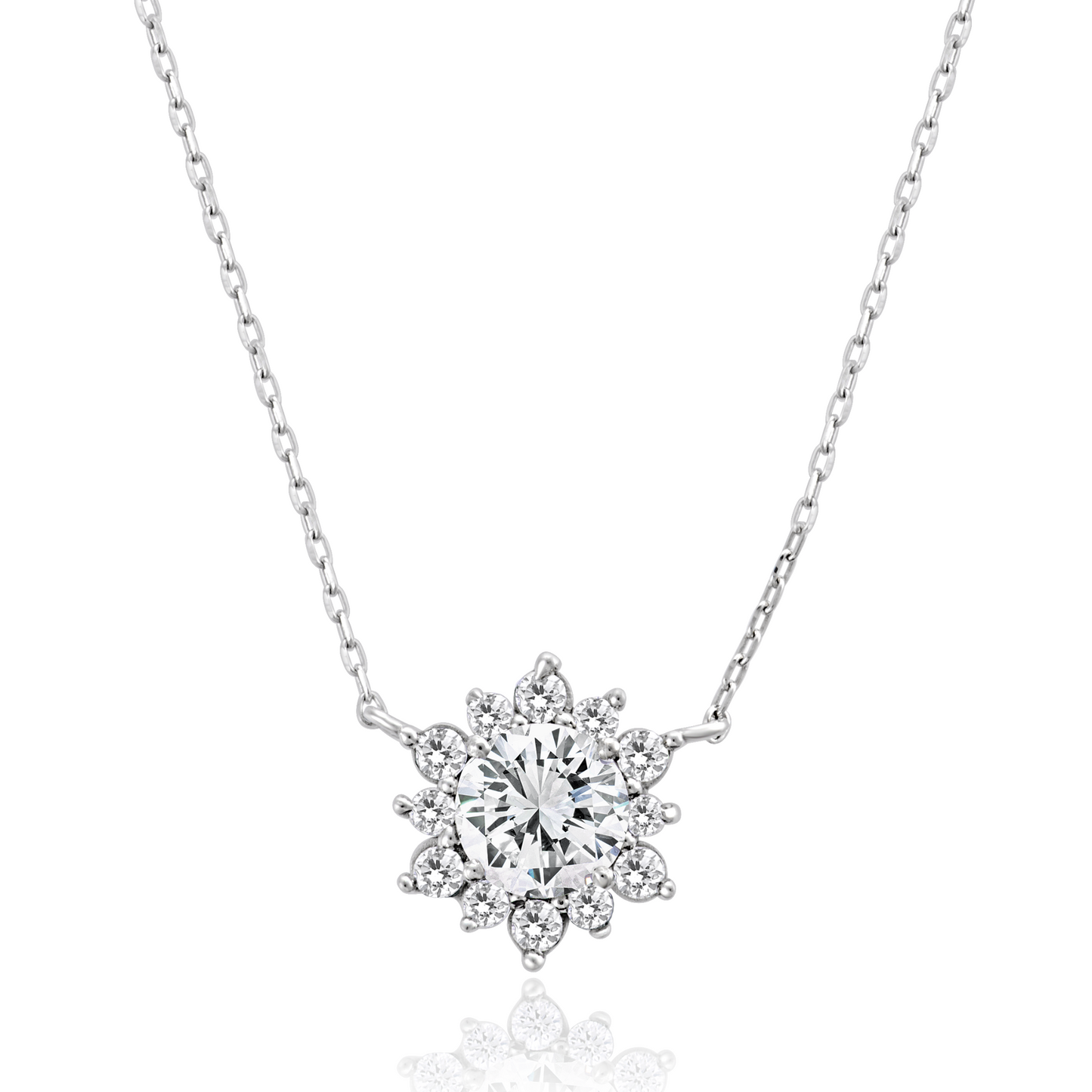 Floral Solitaire Zircon Diamond Silver Chain for Women