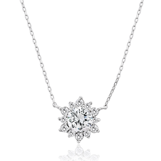 Floral Solitaire Zircon Diamond Silver Chain for Women