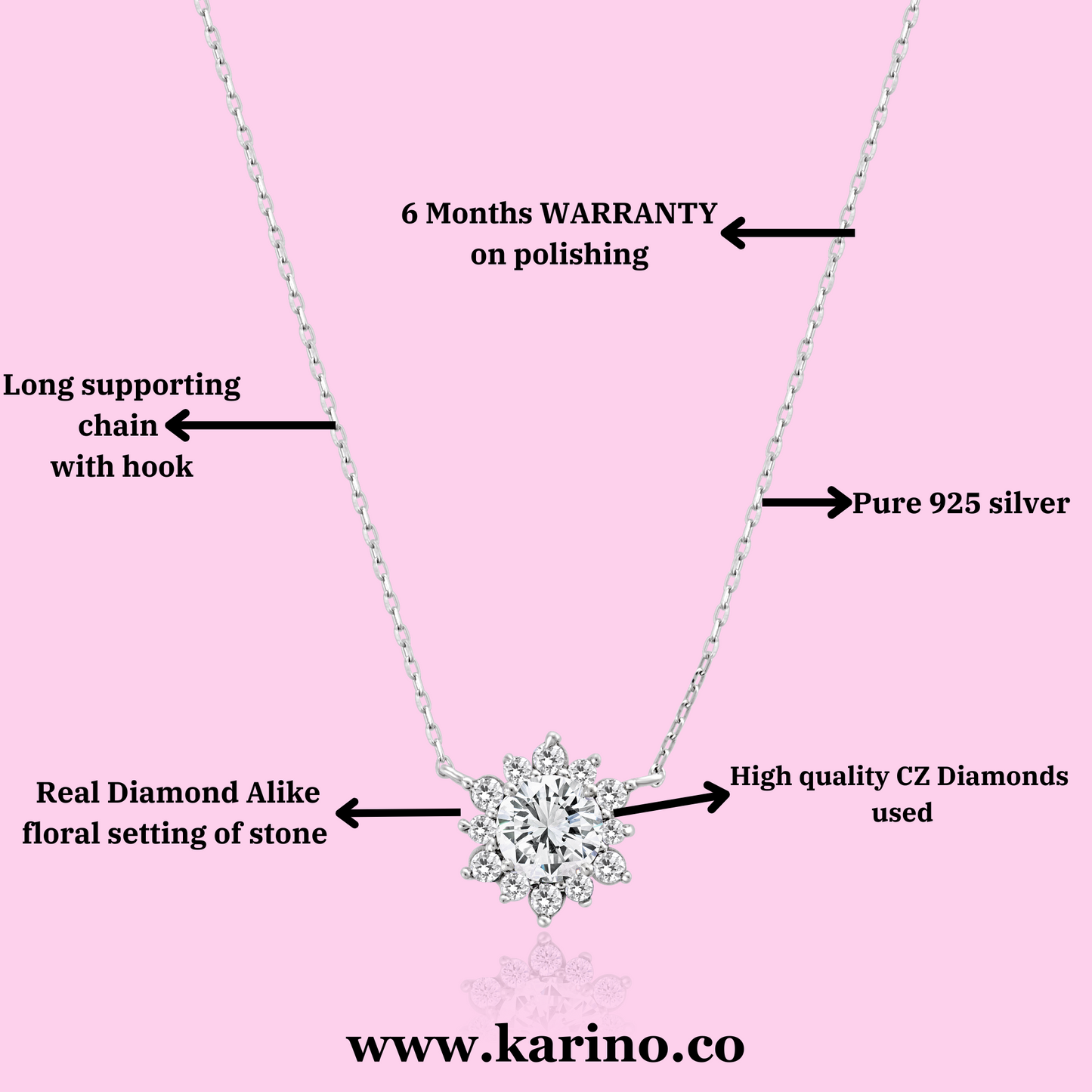 Floral Solitaire Zircon Diamond Silver Chain for Women