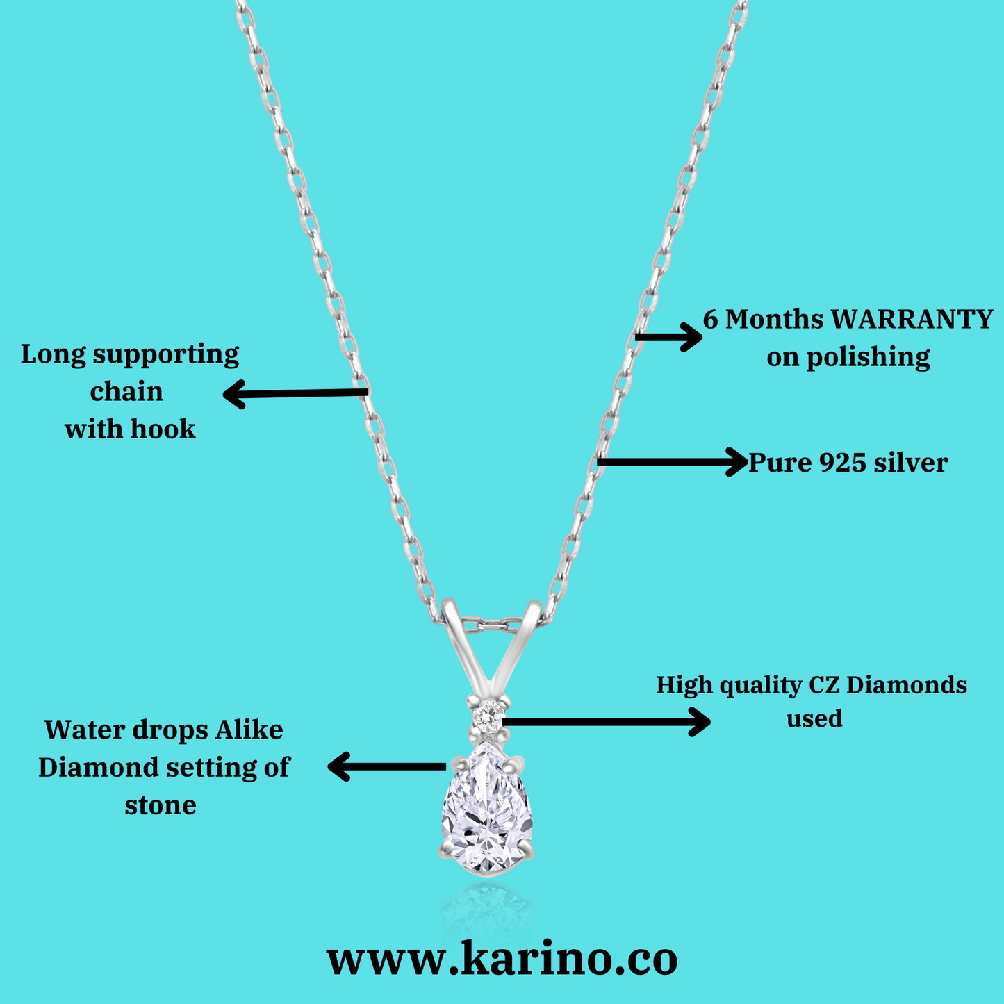 Water Drop Solitaire Zircon Diamond Silver Necklace for Women